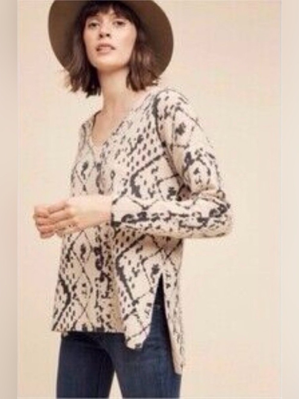 Anthropologie HWR Baby Wool Yak Cashmere V-Neck Sweater XS